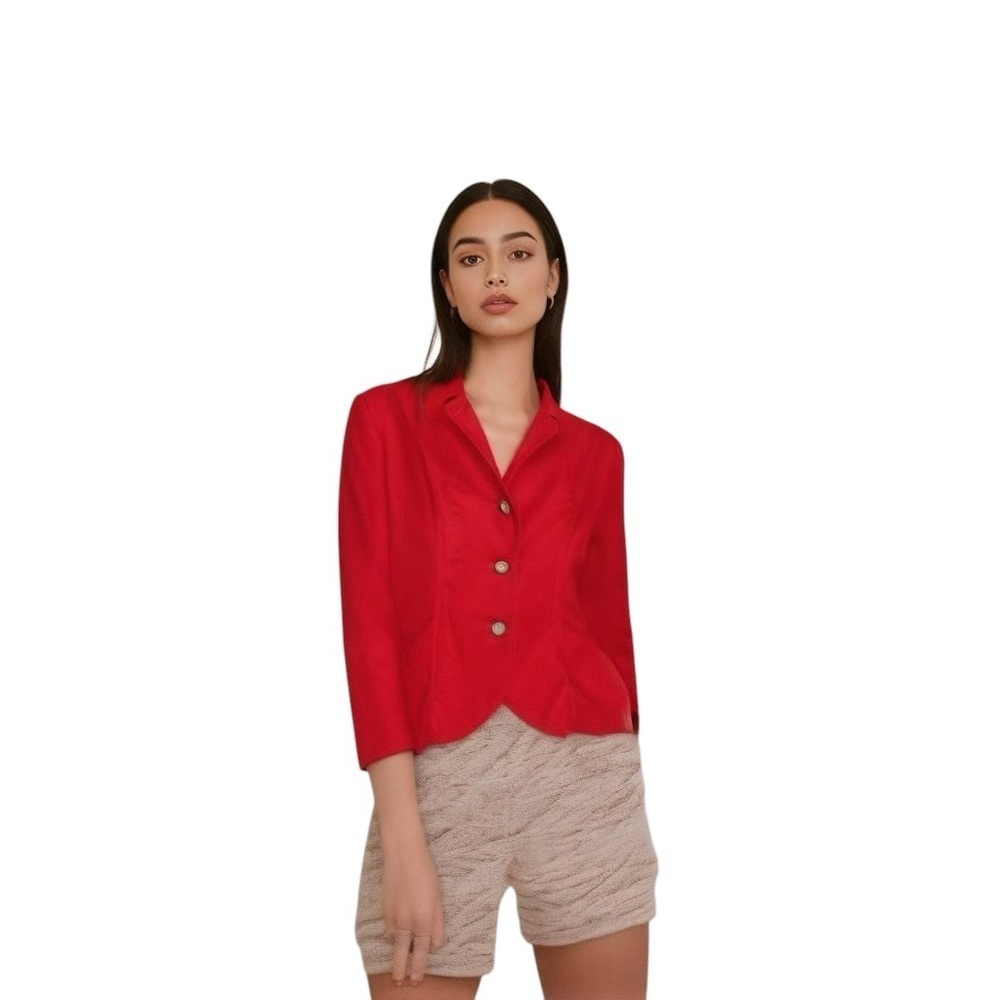 Erin London Blazer Jacket Shoulder Pads Red Velvet Sz L Vintage